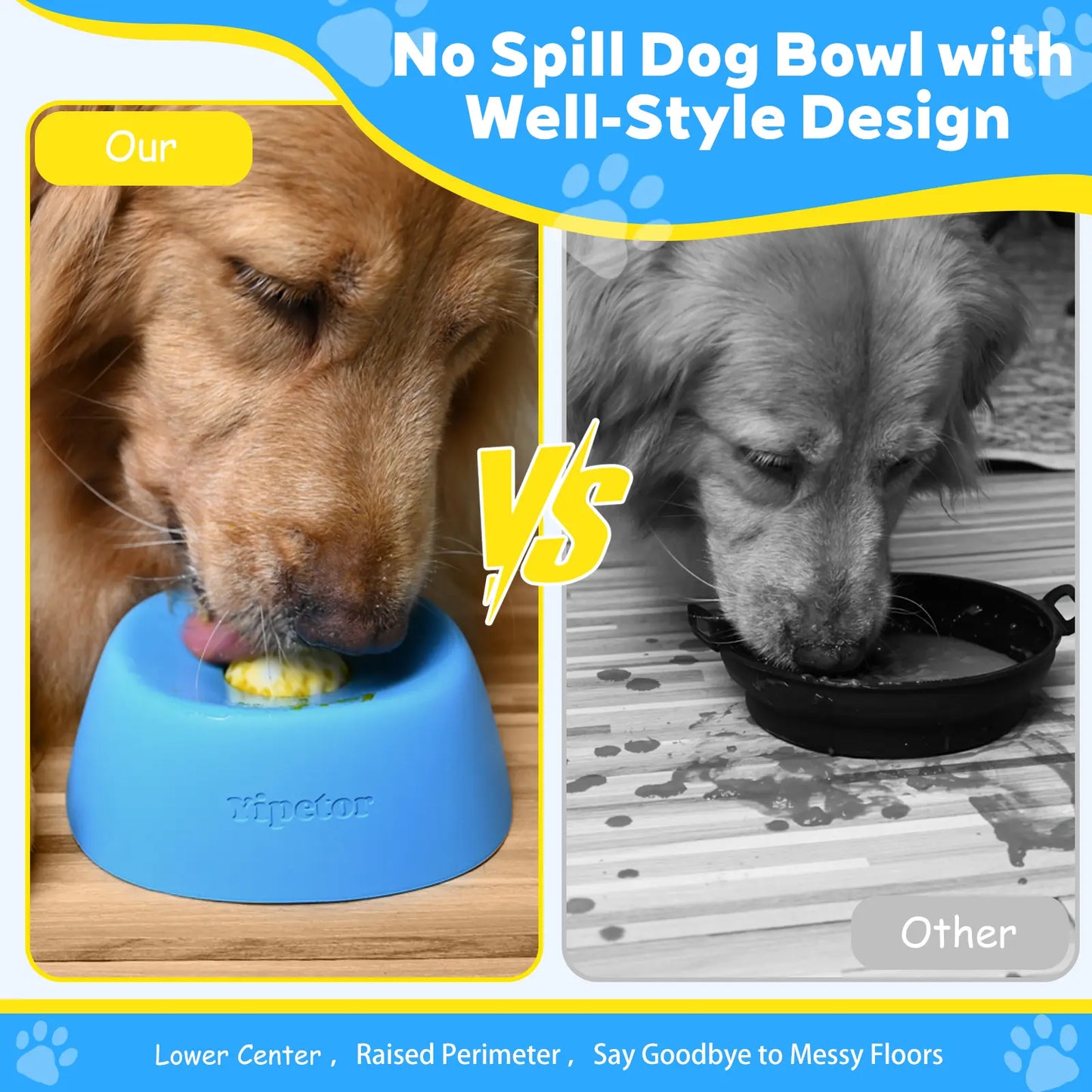 Yipetor Slow Feeder Dog Bowl with Built-In Rolling Ball for Liquid Treats, No Spill Bone Broth and Yogurt Feeder for All Breeds, Ideal for Dietary Supplements and Post-Operative Nutrition
