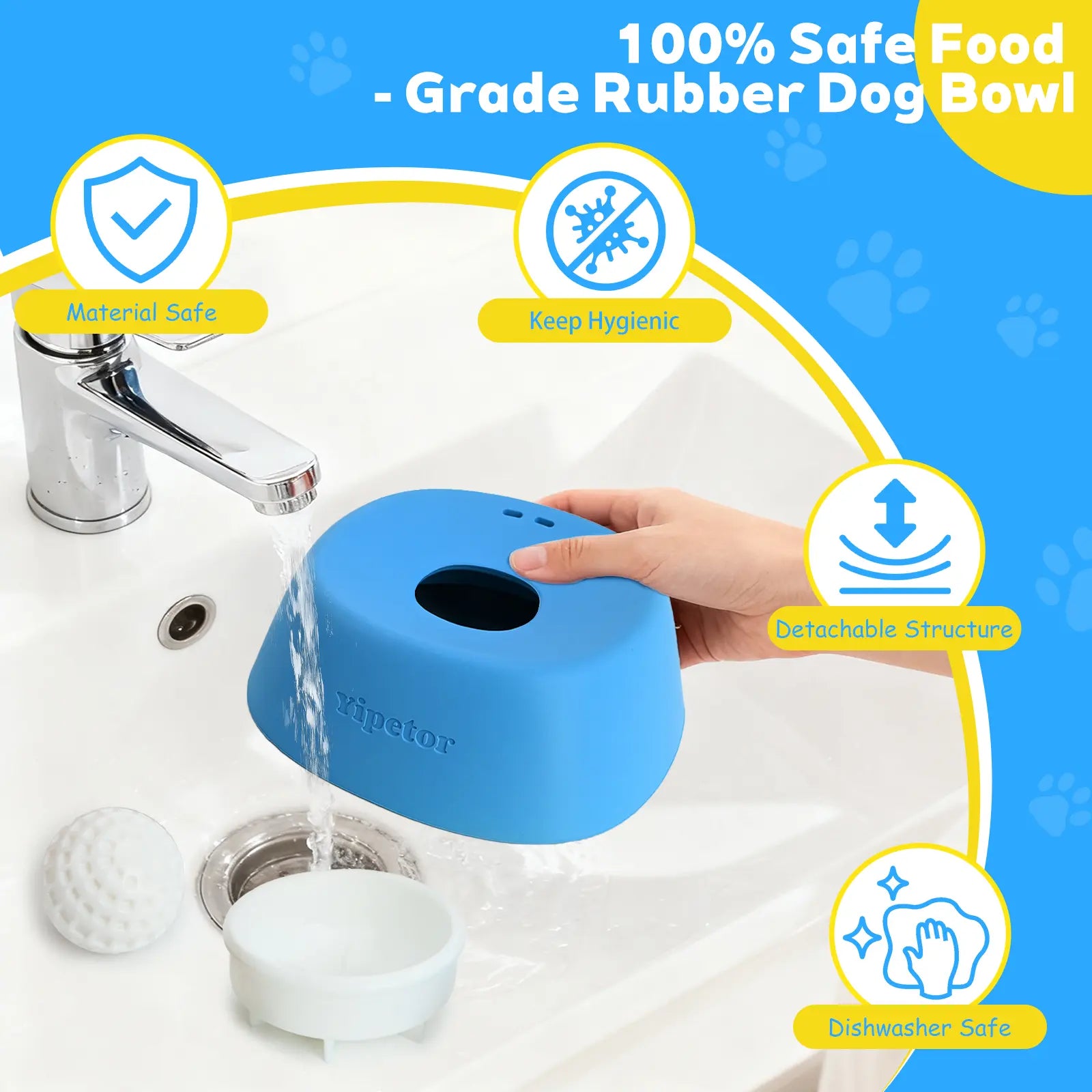 Yipetor Slow Feeder Dog Bowl with Built-In Rolling Ball for Liquid Treats, No Spill Bone Broth and Yogurt Feeder for All Breeds, Ideal for Dietary Supplements and Post-Operative Nutrition