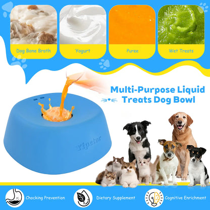Yipetor Slow Feeder Dog Bowl with Built-In Rolling Ball for Liquid Treats, No Spill Bone Broth and Yogurt Feeder for All Breeds, Ideal for Dietary Supplements and Post-Operative Nutrition