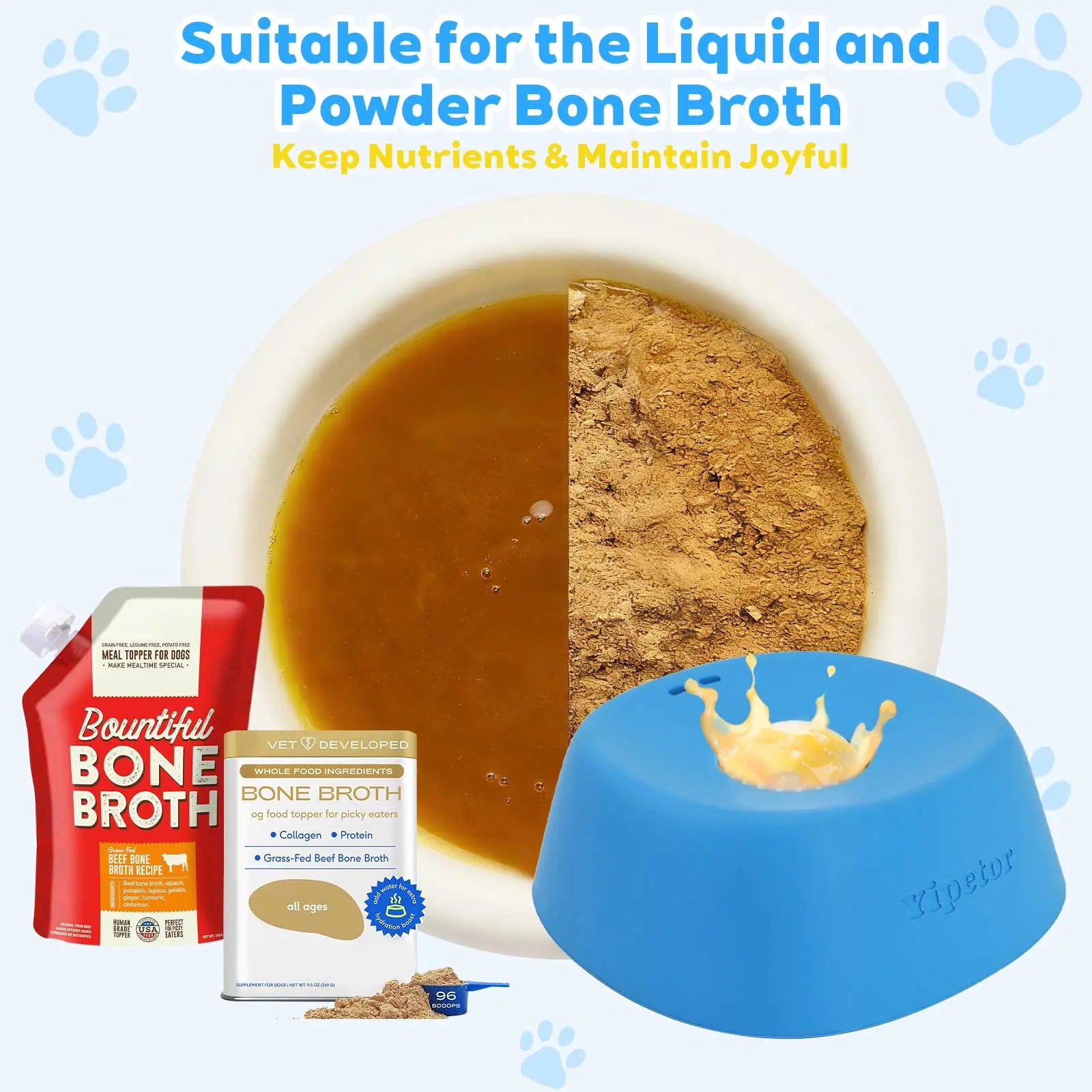 Yipetor Slow Feeder Dog Bowl with Built-In Rolling Ball for Liquid Treats, No Spill Bone Broth and Yogurt Feeder for All Breeds, Ideal for Dietary Supplements and Post-Operative Nutrition