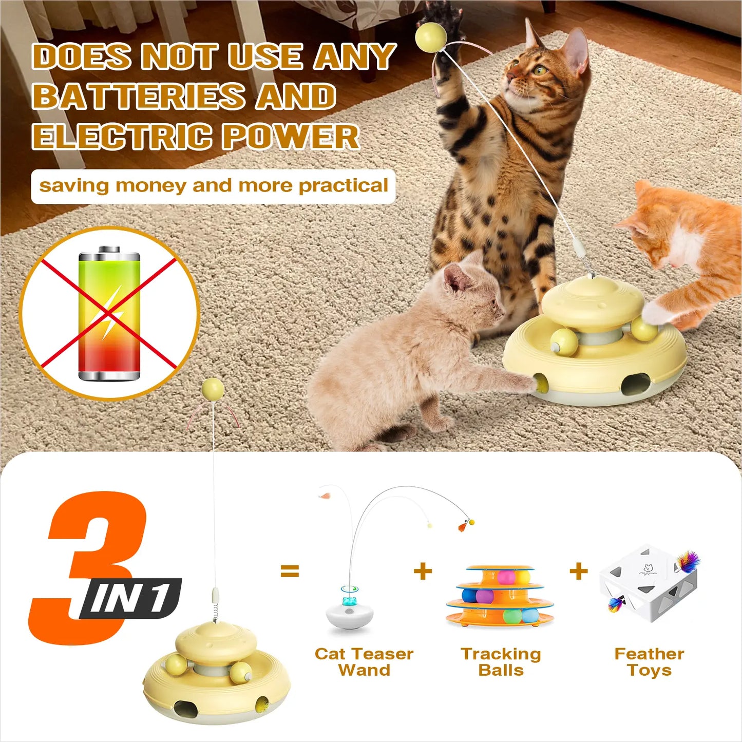 KADTC Interactive Cat Toys - Feather Teaser Wand and Tracking Balls for Indoor Cats, Ideal for Kitten Play and Adult Pet Enrichment, Promotes Exercise and Reduces Boredom
