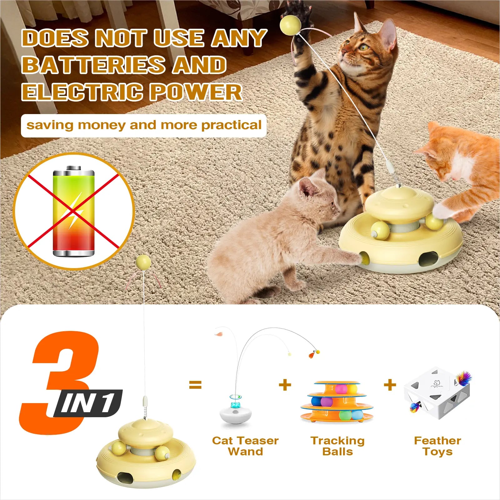 KADTC Interactive Cat Toys - Feather Teaser Wand and Tracking Balls for Indoor Cats, Ideal for Kitten Play and Adult Pet Enrichment, Promotes Exercise and Reduces Boredom